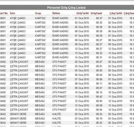 Propass My SQL PDKS Rapor Örnekleri